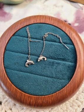 Sterling Silver Dolphin Threader Earrings 925 Dainty Chain Ocean Animal Jewelry